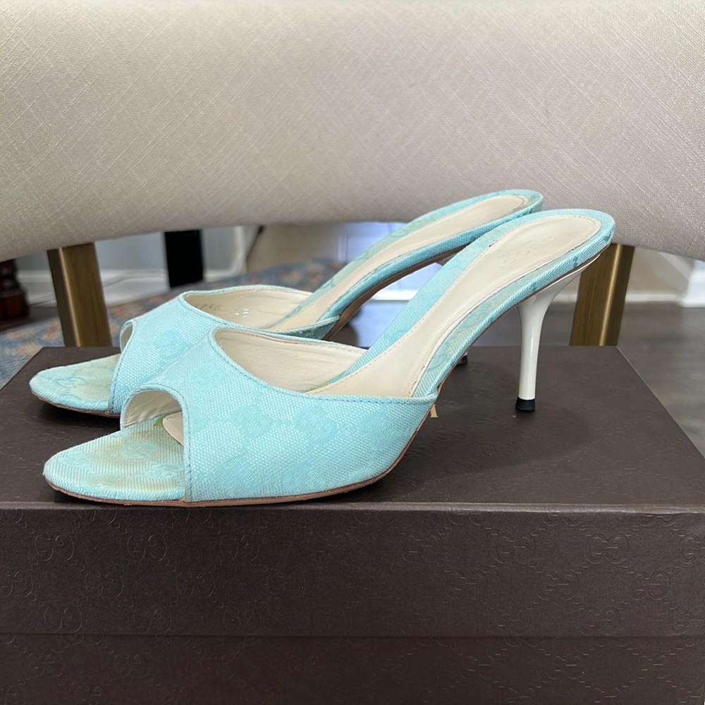 Gucci Sandals Slides in Blue GG Fabric Size 38/ 8